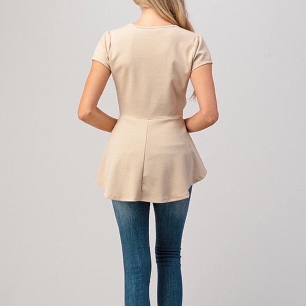 Beige Short Sleeve Blouse - Picture 3 of 4